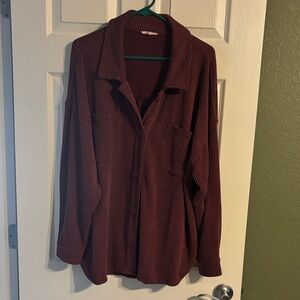 Maurices Burgundy Button-Down Ribbed Shirt